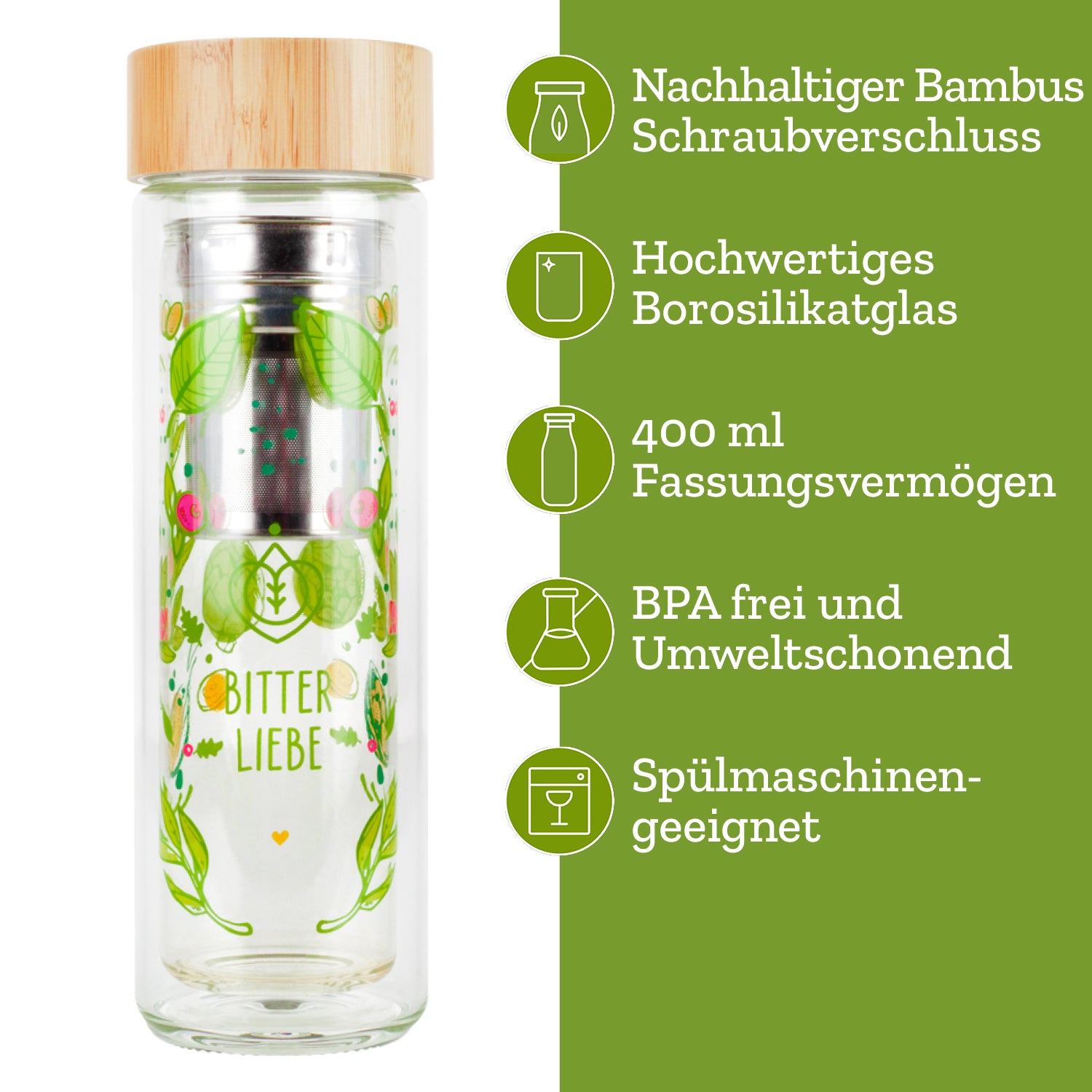 BitterLiebe Trinkflasche mit Teesieb